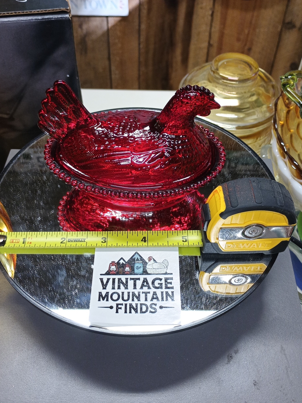 Ruby Red Glossy Glass Hen on Nest Vintage Mountain Finds